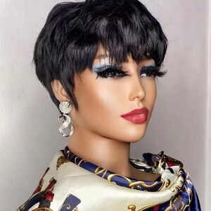 Short Human Hair Pixie Cut Straight Machine Made Wigs With Bangs Glueless Wig